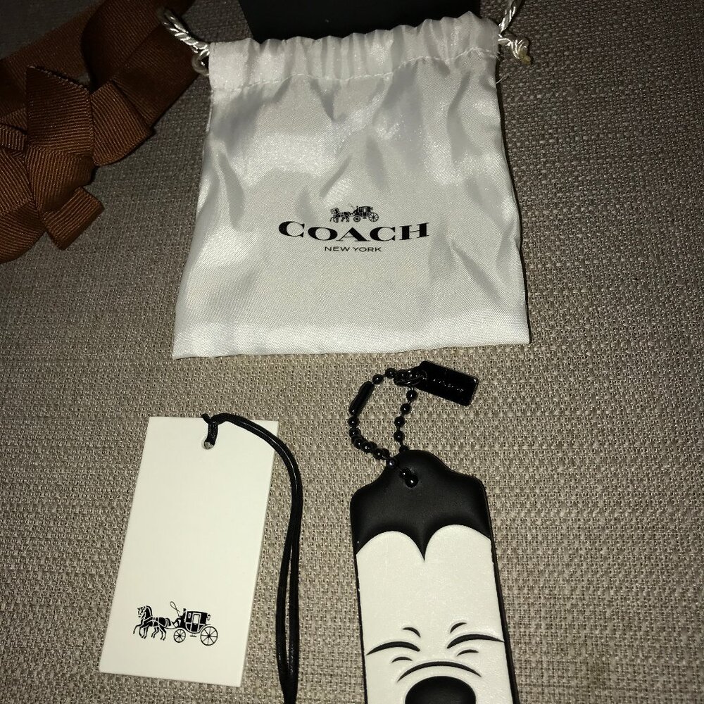 Ltd Ed Disney x Coach Squinting Mickey Mouse leather hang tag bag charm 2016 NIB